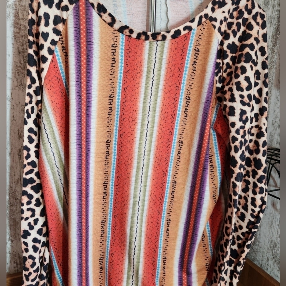 Leopard Print and Striped Top Misslook Colorful Top Womens 2XL